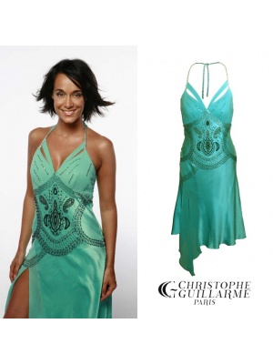 Turquoise silk short dress