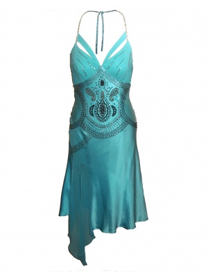Turquoise silk short dress